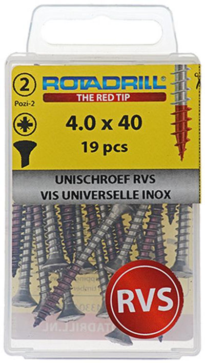 Rotadrill 1039874 – Universalschraube LK PZD Edelstahl-A2 4,0 x 40 mm (19) | 6 Stück