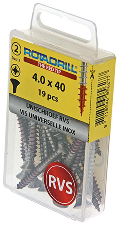 Rotadrill 1039874 – Universalschraube LK PZD Edelstahl-A2 4,0 x 40 mm (19) | 6 Stück