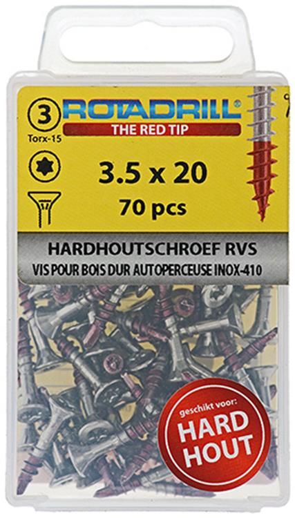 Rotadrill 1039896 – Hartholzschraube selbstschneidend sppls.edelstahl t15 3,5x20mm (70) | 6 Stück