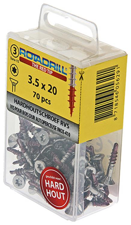 Rotadrill 1039896 – Hartholzschraube selbstschneidend sppls.edelstahl t15 3,5x20mm (70) | 6 Stück