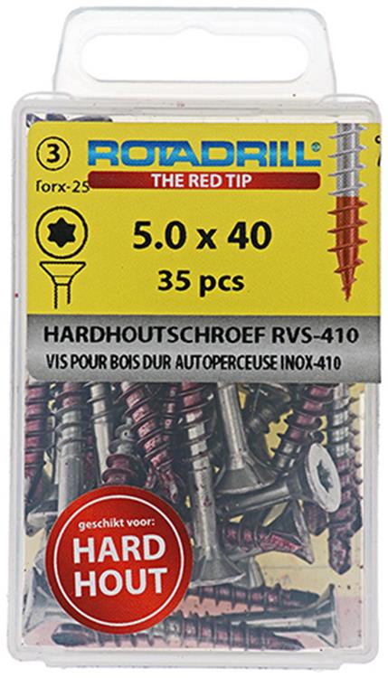 Rotadrill 1039903 – Hartholzschraube selbstschneidend sppls.edelstahl t25 5,0x40mm (35) | 6 Stück