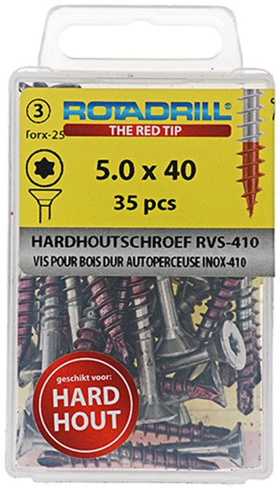 Rotadrill 1039903 – Hartholzschraube selbstschneidend sppls.edelstahl t25 5,0x40mm (35) | 6 Stück