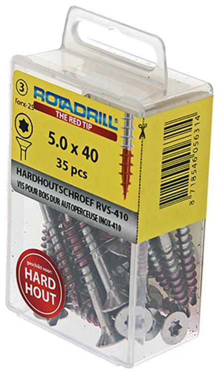 Rotadrill 1039903 – Hartholzschraube selbstschneidend sppls.edelstahl t25 5,0x40mm (35) | 6 Stück