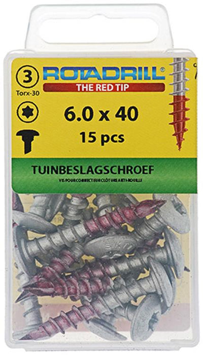 Rotadrill 1039923 – Gartenbeschlagschraube Ar-Beschichtung TX 6,0 x 40 mm (15) | 6 Stück
