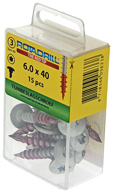 Rotadrill 1039923 – Gartenbeschlagschraube Ar-Beschichtung TX 6,0 x 40 mm (15) | 6 Stück