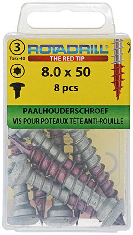 Rotadrill 1039924 – Pfostenhalterschraube Ar-Beschichtung TX 8,0 x 50 mm (8) | 6 Stück