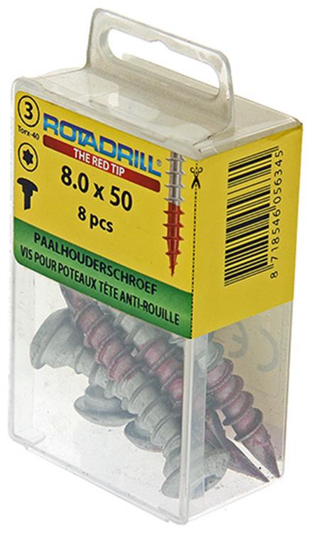 Rotadrill 1039924 – Pfostenhalterschraube Ar-Beschichtung TX 8,0 x 50 mm (8) | 6 Stück
