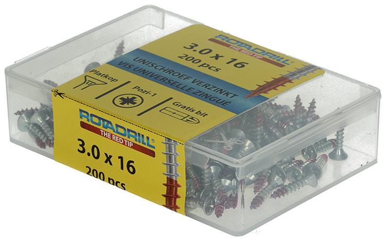 Rotadrill 1039960 - Universalschraube vkpzd vz 3,0x16mm (200) | 4 Stück