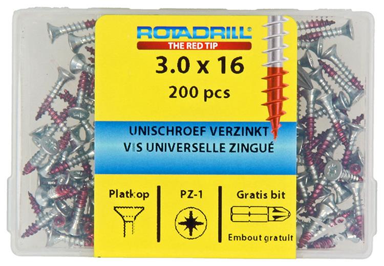 Rotadrill 1039960 - Universalschraube vkpzd vz 3,0x16mm (200) | 4 Stück