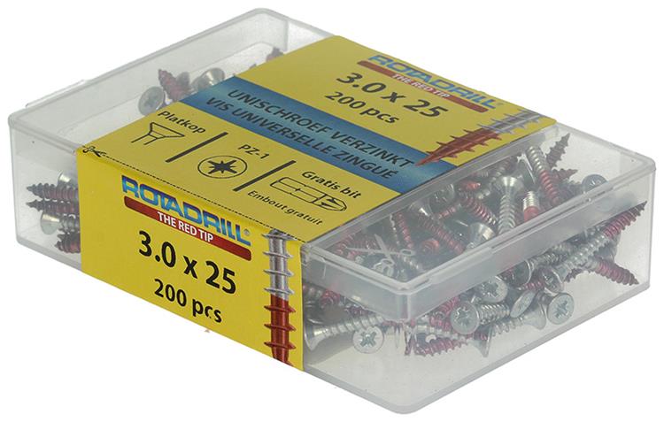 Rotadrill 1039962 - Universalschraube vkpzd vz 3,0x25mm (200) | 4 Stück