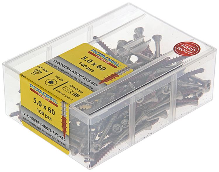 Rotadrill 1040041 – Terrassenschraube selbstschneidend sppls.edelstahl t25 5,0x60mm (100) | 4 Stück