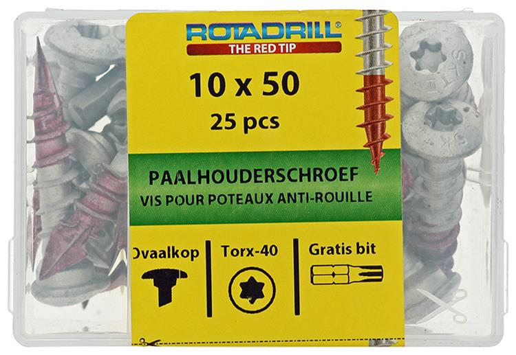 Rotadrill 1040021 – Pfostenhalterschraube Ar-Beschichtung TX 10,0 x 50 mm (25) | 4 Stück