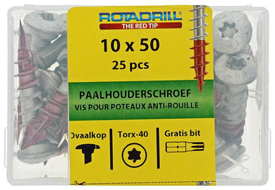 Rotadrill 1040021 – Pfostenhalterschraube Ar-Beschichtung TX 10,0 x 50 mm (25) | 4 Stück