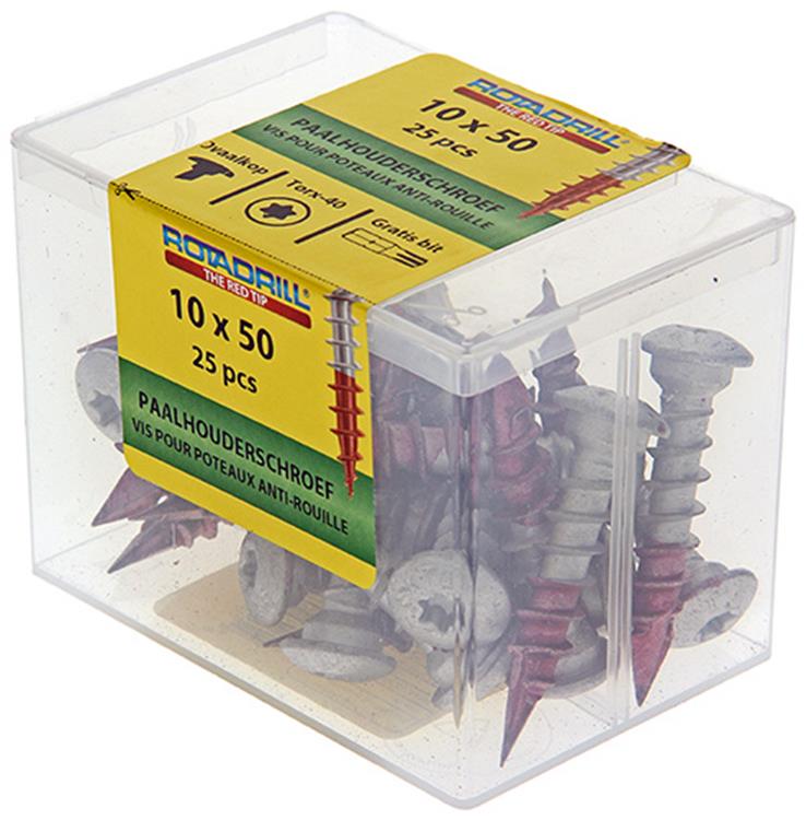 Rotadrill 1040021 – Pfostenhalterschraube Ar-Beschichtung TX 10,0 x 50 mm (25) | 4 Stück