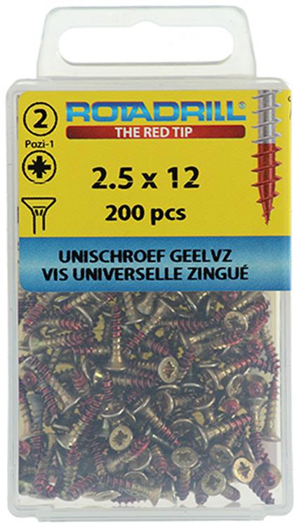 Rotadrill 1039789 - Universalschraube VK PZD GLVZ 2,5x12mm (200) | 6 Stück