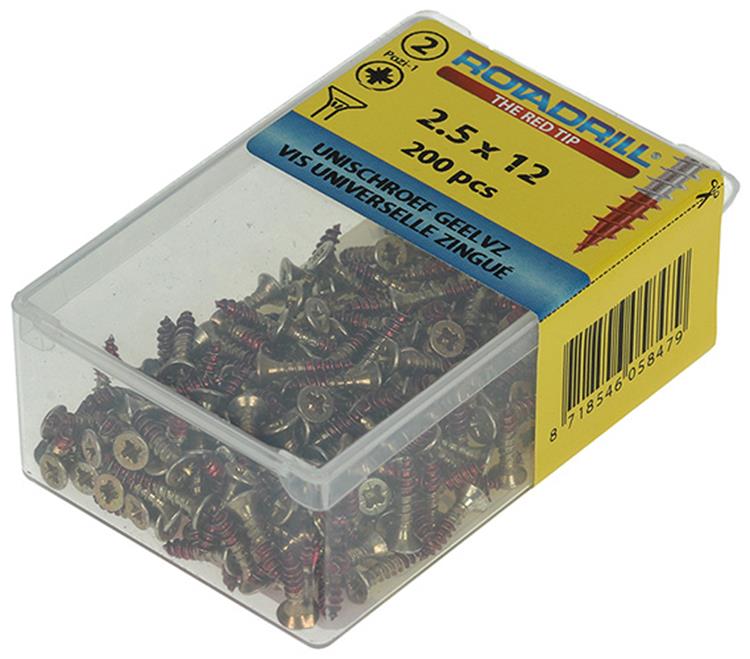 Rotadrill 1039789 - Universalschraube VK PZD GLVZ 2,5x12mm (200) | 6 Stück
