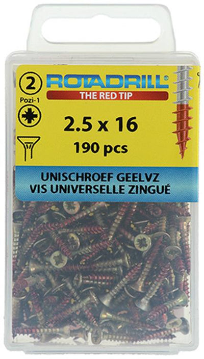 Rotadrill 1039790 - Universalschraube VK PZD GLVZ 2,5x16mm (190) | 6 Stück