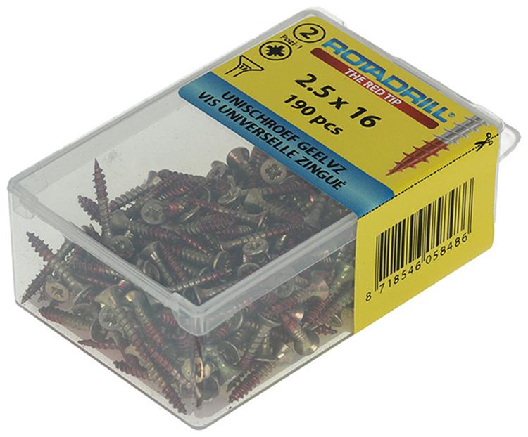 Rotadrill 1039790 - Universalschraube VK PZD GLVZ 2,5x16mm (190) | 6 Stück