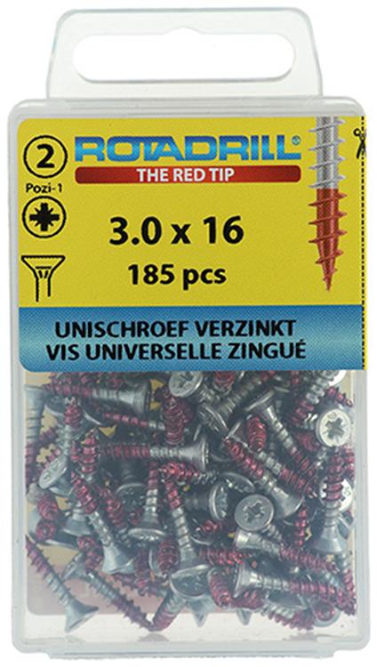 Rotadrill 1039791 - Universalschraube VK PZD VZ 3,0x16mm (185) | 6 Stück