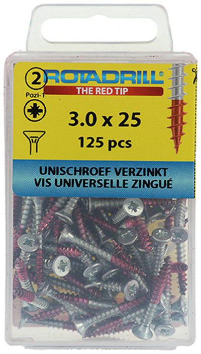 Rotadrill 1039792 - Universalschraube VK PZD VZ 3,0x25mm (125) | 6 Stück