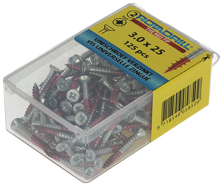 Rotadrill 1039792 - Universalschraube VK PZD VZ 3,0x25mm (125) | 6 Stück