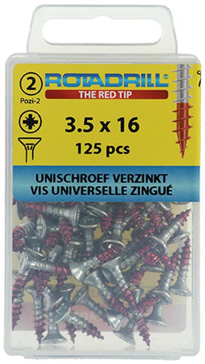 Rotadrill 1039793 - Universalschraube VK PZD VZ 3,5x16mm (125) | 6 Stück