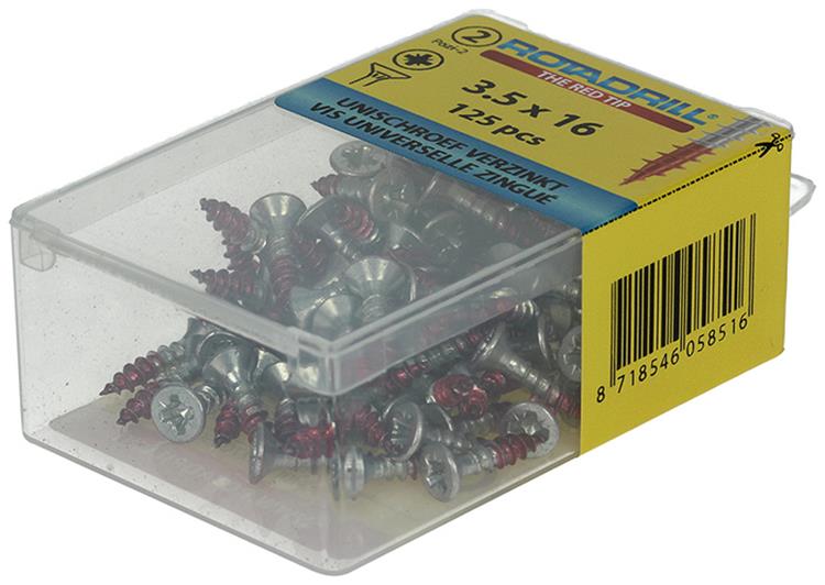 Rotadrill 1039793 - Universalschraube VK PZD VZ 3,5x16mm (125) | 6 Stück