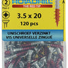 Rotadrill 1039794 - Universalschraube VK PZD VZ 3,5x20mm (120) | 6 Stück