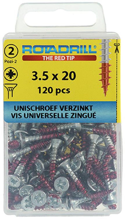 Rotadrill 1039794 - Universalschraube VK PZD VZ 3,5x20mm (120) | 6 Stück