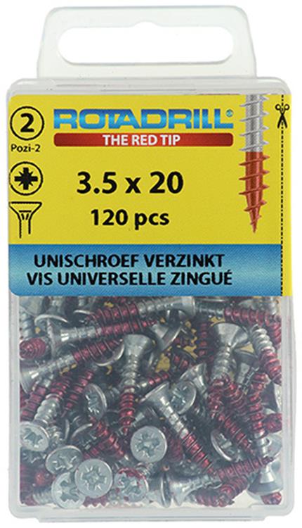 Rotadrill 1039794 - Universalschraube VK PZD VZ 3,5x20mm (120) | 6 Stück