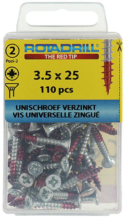 Rotadrill 1039795 - Universalschraube VK PZD VZ 3,5x25mm (110) | 6 Stück