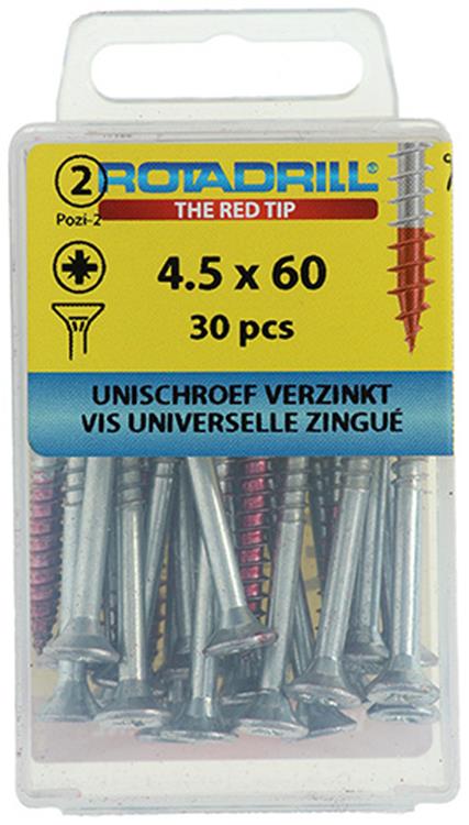Rotadrill 1039805 - Universalschraube VK PZD VZ 4,5x60mm (30) | 6 Stück