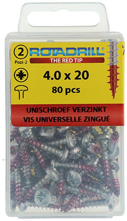 Rotadrill 1039829 - Universalschraube ck pzd vz 4,0x20mm (80) | 6 Stück