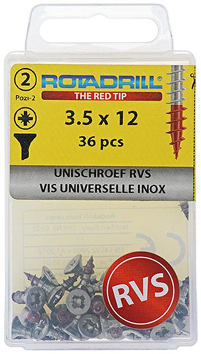 Rotadrill 1039864 – Universalschraube VK PZD Edelstahl-A2 3,5 x 12 mm (36) | 6 Stück
