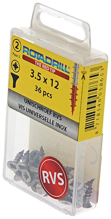 Rotadrill 1039864 – Universalschraube VK PZD Edelstahl-A2 3,5 x 12 mm (36) | 6 Stück