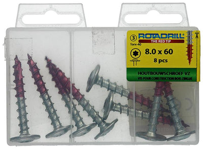 Rotadrill 1039919 - Holzbauschraube Senkkopf VZ TX 8,0x60mm(8) | 6 Stück