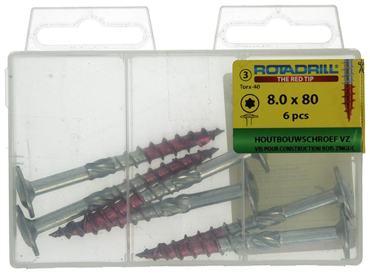 Rotadrill 1039920 - Holzbauschraube Senkkopf VZ TX 8,0x80mm(6) | 6 Stück