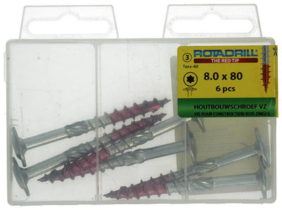 Rotadrill 1039920 - Holzbauschraube Senkkopf VZ TX 8,0x80mm(6) | 6 Stück