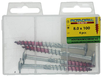 Rotadrill 1039921 - Holzbauschraube Senkkopf VZ TX 8,0x100mm(4) | 6 Stück