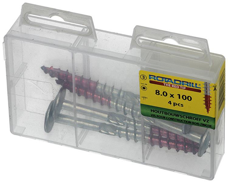 Rotadrill 1039921 - Holzbauschraube Senkkopf VZ TX 8,0x100mm(4) | 6 Stück
