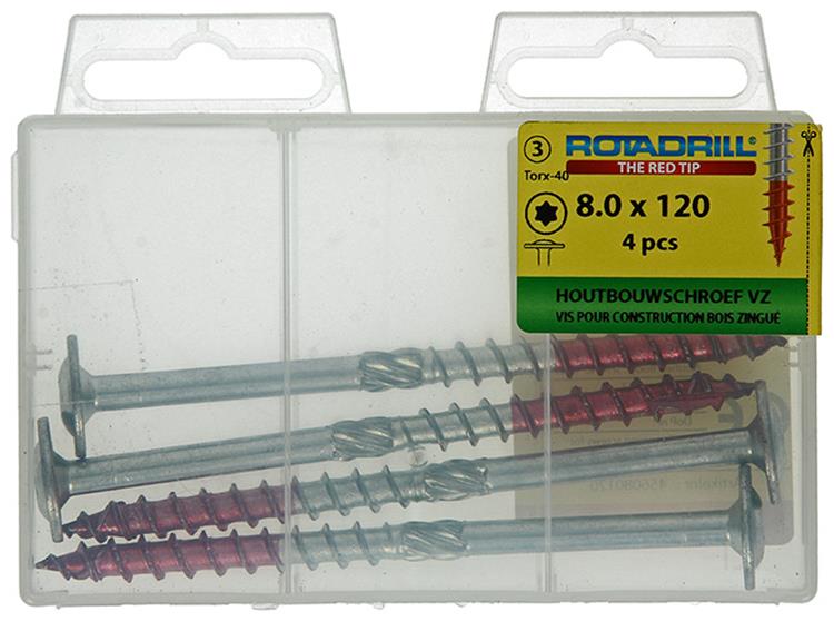 Rotadrill 1039922 - Holzbauschraube Senkkopf VZ TX 8,0x120mm (4) | 6 Stück