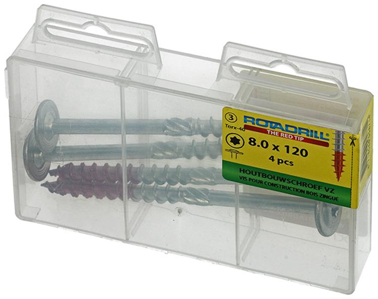 Rotadrill 1039922 - Holzbauschraube Senkkopf VZ TX 8,0x120mm (4) | 6 Stück
