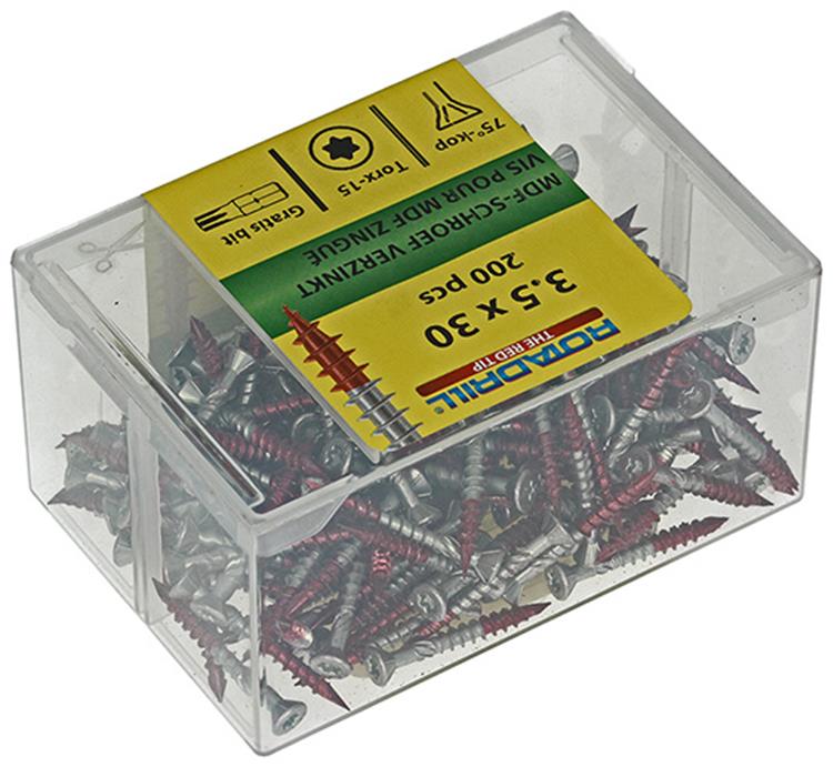 Rotadrill 1040008 - MDF-Schraube 75°-vk tx vz 3,5x30mm (200) | 4 Stück