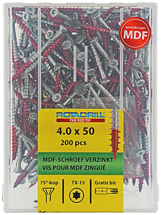 Rotadrill 1040010 - MDF-Schraube 75°-vk tx vz 4,0x50mm (200) | 4 Stück