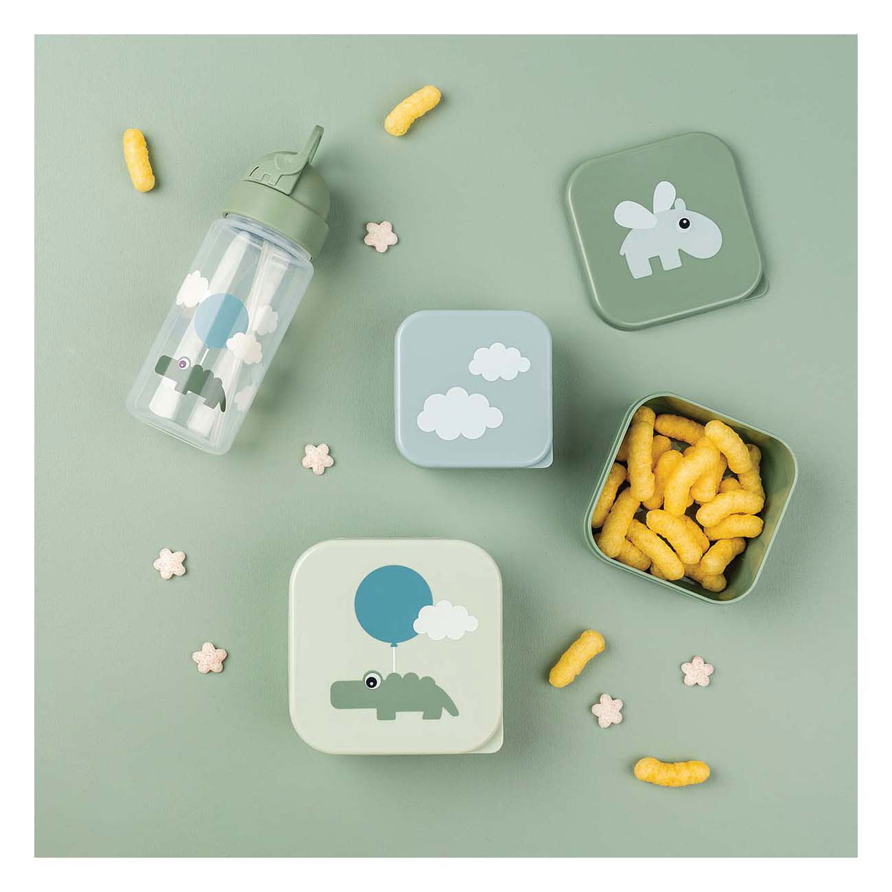 Fertig von Hirsch Snackbox Happy Clouds Green, 3st.
