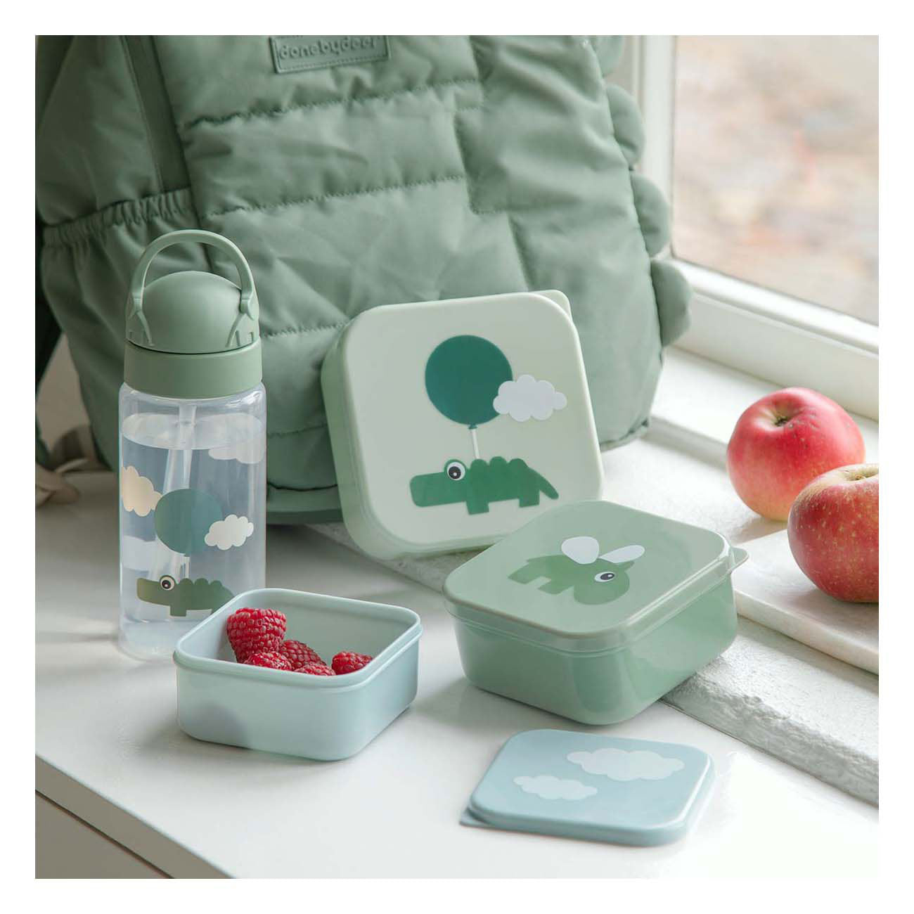 Fertig von Hirsch Snackbox Happy Clouds Green, 3st.
