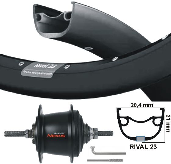 KGS Hinterrad 28 Zoll 622 schwarzer Edelstahl Nexus 7 Rollerbrake