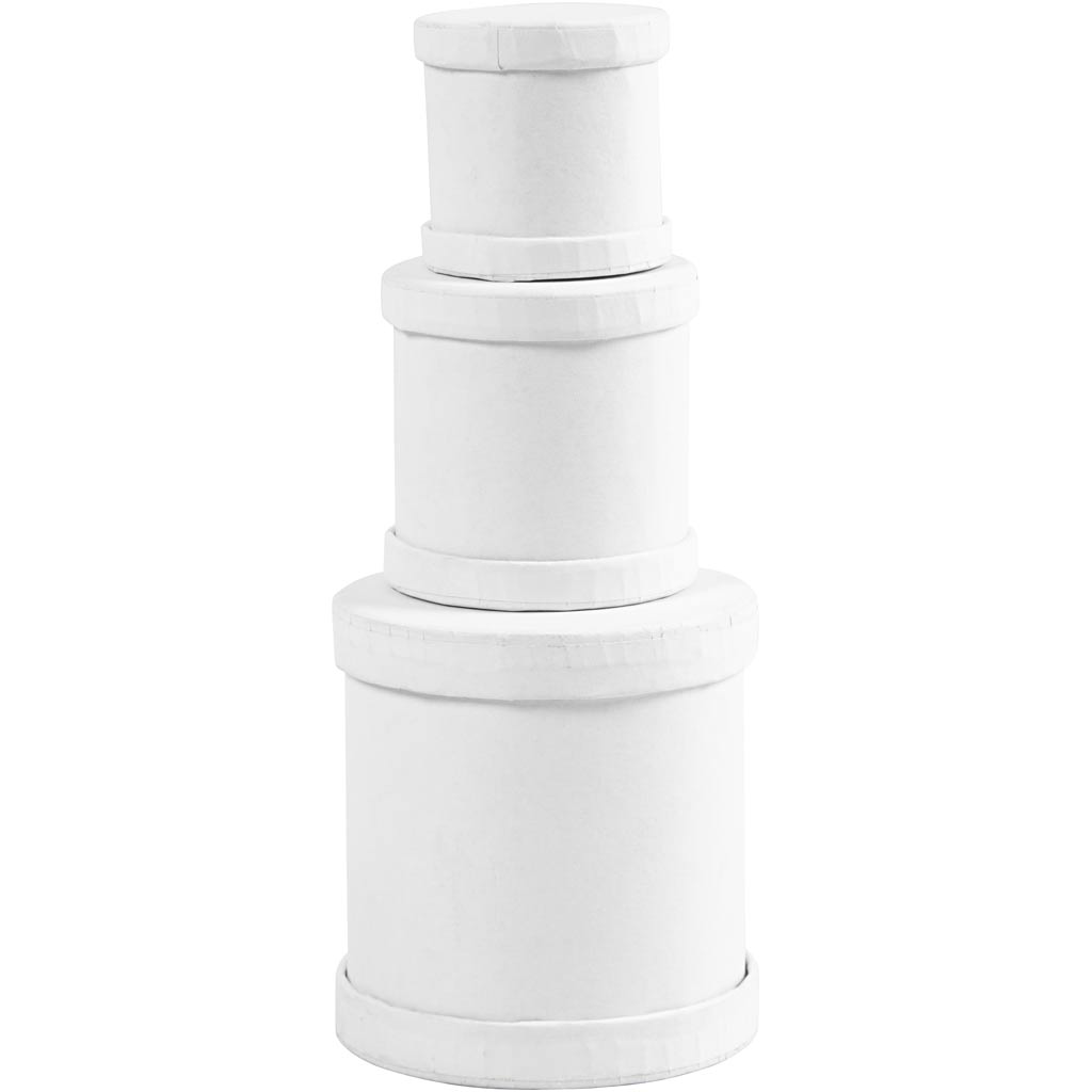 Creativ Company Trommelbox-Set, H: 4+5+7 cm, T 4+5+6,5 cm, weiß, 1 Set