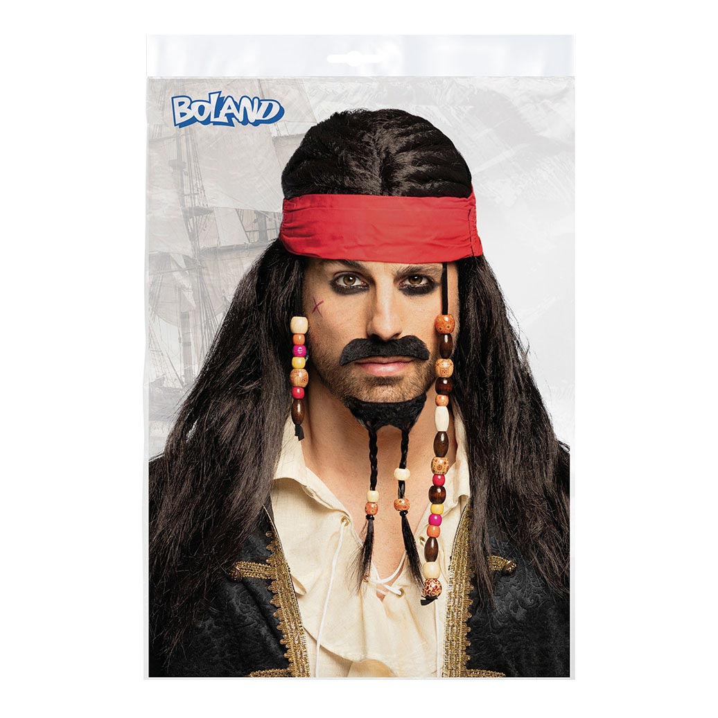 Boland -Perücken -Tobias mit Bandana, Schnurrbart und Bart