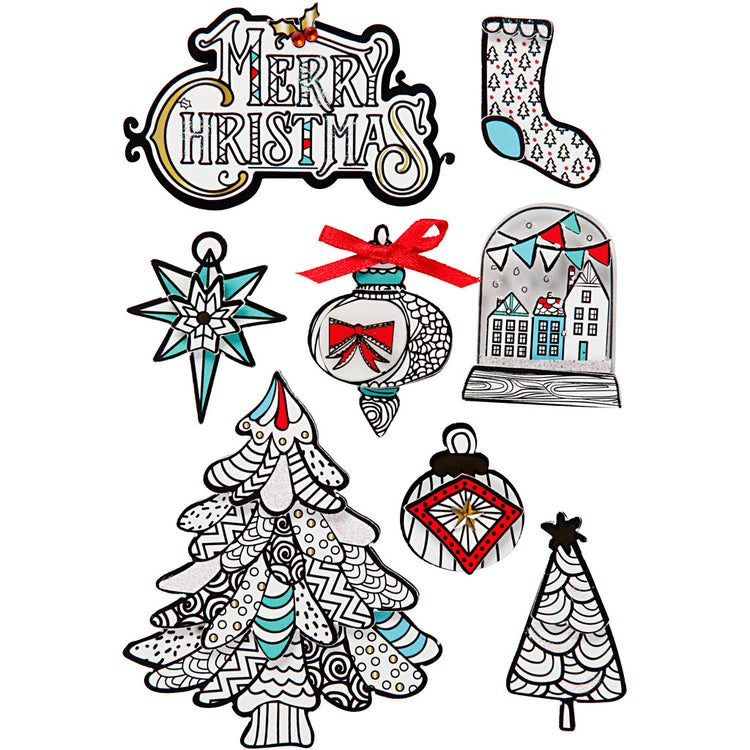Creativ Company 3D-Aufkleber, Weihnachtsmotive, H: 32-80 mm, B: 25-65 mm, 8 Stück 1 Box